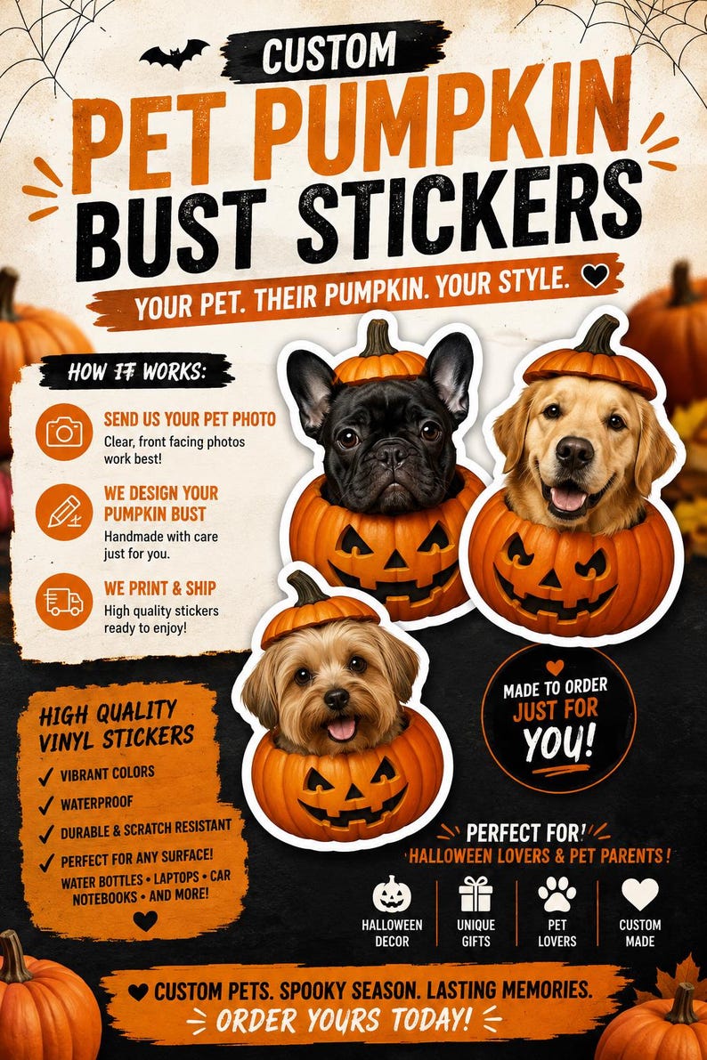 Custom pet pumpkin bust sticker